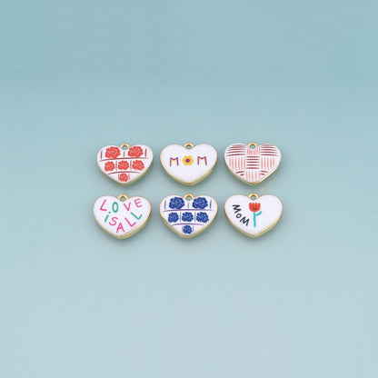 18K Gold Filled Ceramics Heart Pendant,Enamel Illustration Charm Bracelet Necklace for DIY Jewelry Making Supply