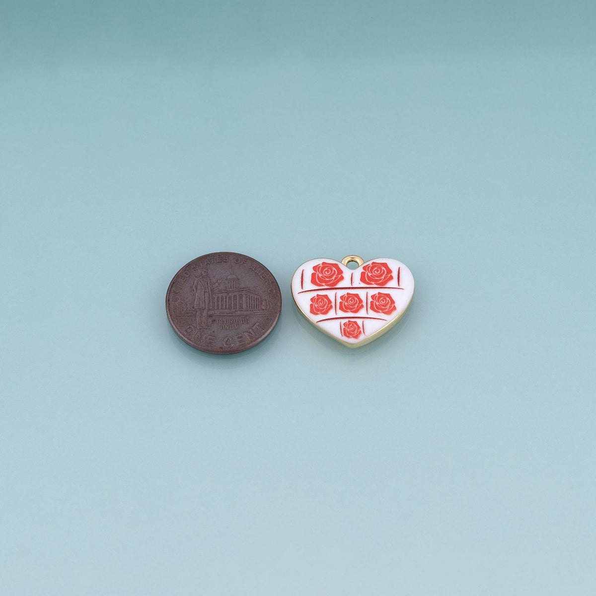 18K Gold Filled Ceramics Heart Pendant,Enamel Illustration Charm Bracelet Necklace for DIY Jewelry Making Supply