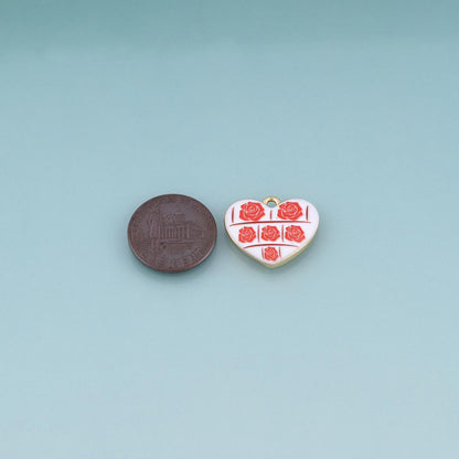 18K Gold Filled Ceramics Heart Pendant,Enamel Illustration Charm Bracelet Necklace for DIY Jewelry Making Supply
