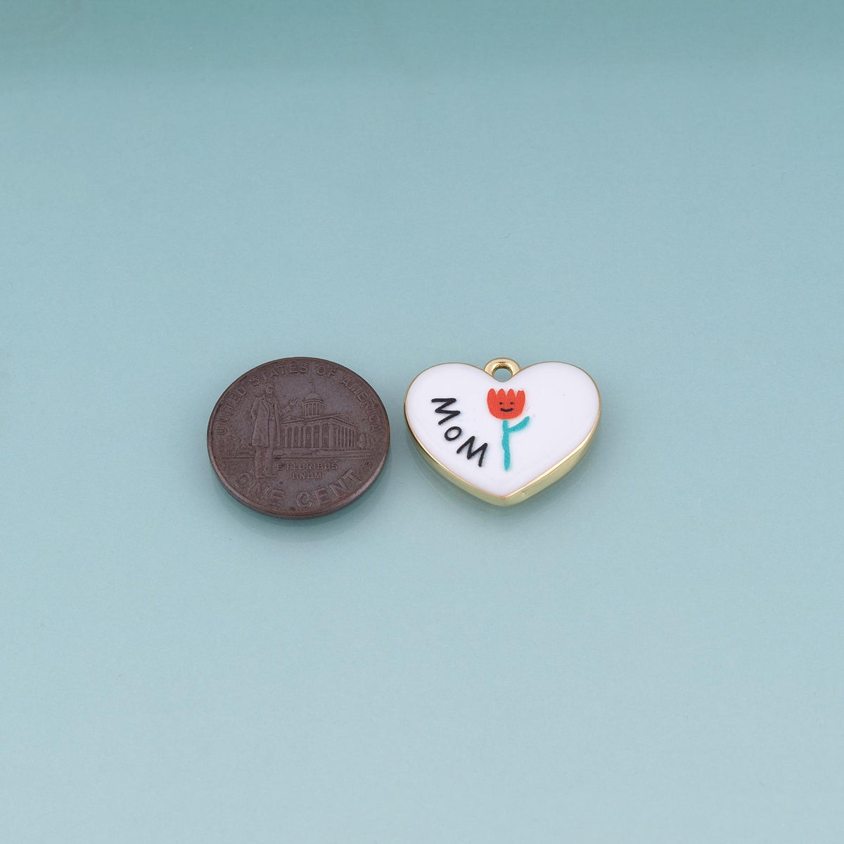 18K Gold Filled Ceramics Heart Pendant,Enamel Illustration Charm Bracelet Necklace for DIY Jewelry Making Supply