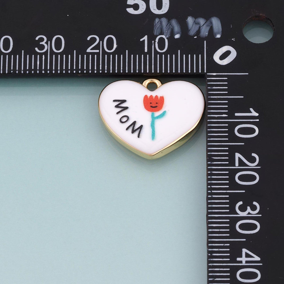 18K Gold Filled Ceramics Heart Pendant,Enamel Illustration Charm Bracelet Necklace for DIY Jewelry Making Supply