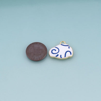 18K Gold Filled Ceramics Cloud Pendant,Enamel Illustration Charm Bracelet Necklace for DIY Jewelry Making Supply
