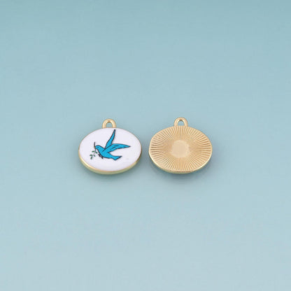 18K Gold Filled Ceramics Oval Pendant,Enamel Illustration Charm Bracelet Necklace for DIY Jewelry Making Supply