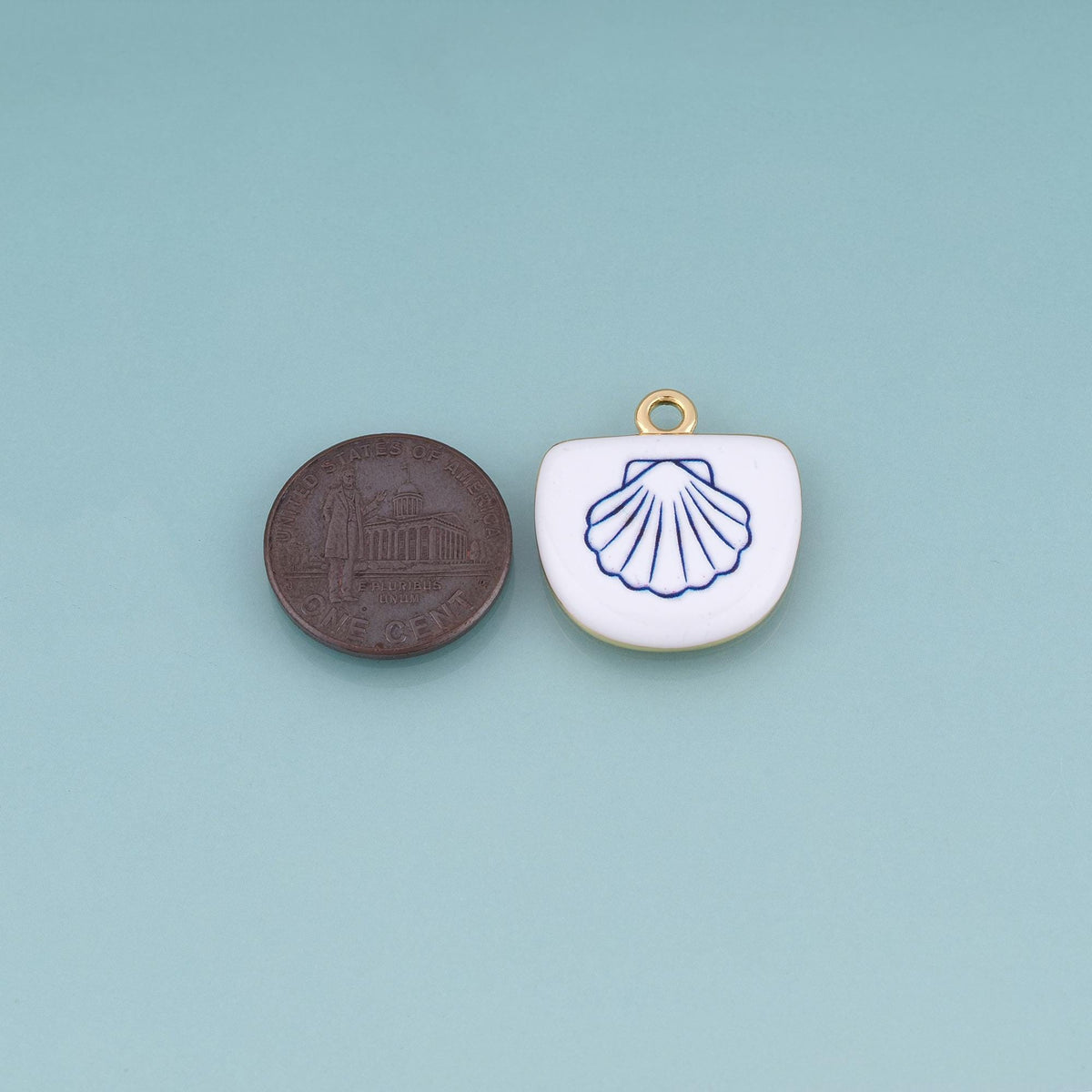 18K Gold Filled Ceramics Shield Pendant,Enamel Ocean Illustration Charm Bracelet Necklace for DIY Jewelry Making Supply