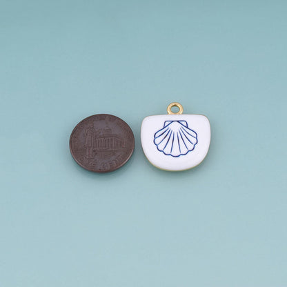 18K Gold Filled Ceramics Shield Pendant,Enamel Ocean Illustration Charm Bracelet Necklace for DIY Jewelry Making Supply