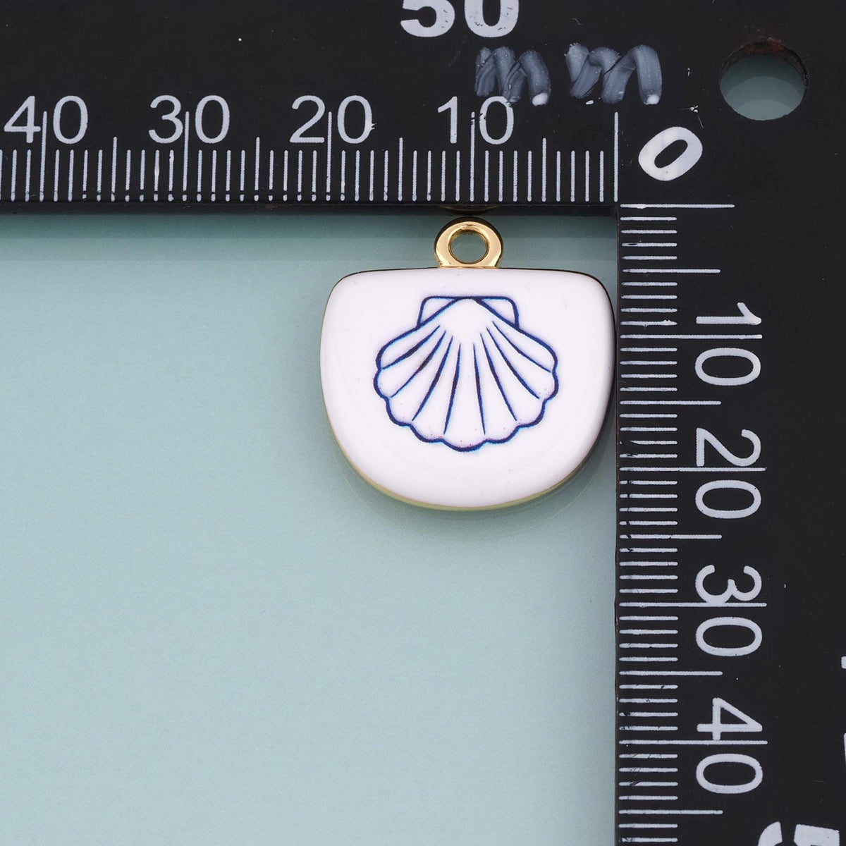 18K Gold Filled Ceramics Shield Pendant,Enamel Ocean Illustration Charm Bracelet Necklace for DIY Jewelry Making Supply