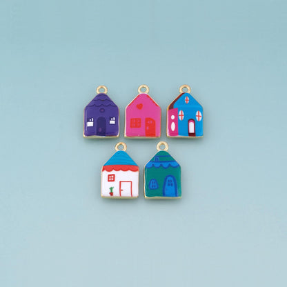 18K Gold Filled Ceramics Small House Pendant,Enamel Cartoon Illustration Charm Bracelet Necklace for DIY Jewelry Making Suppl