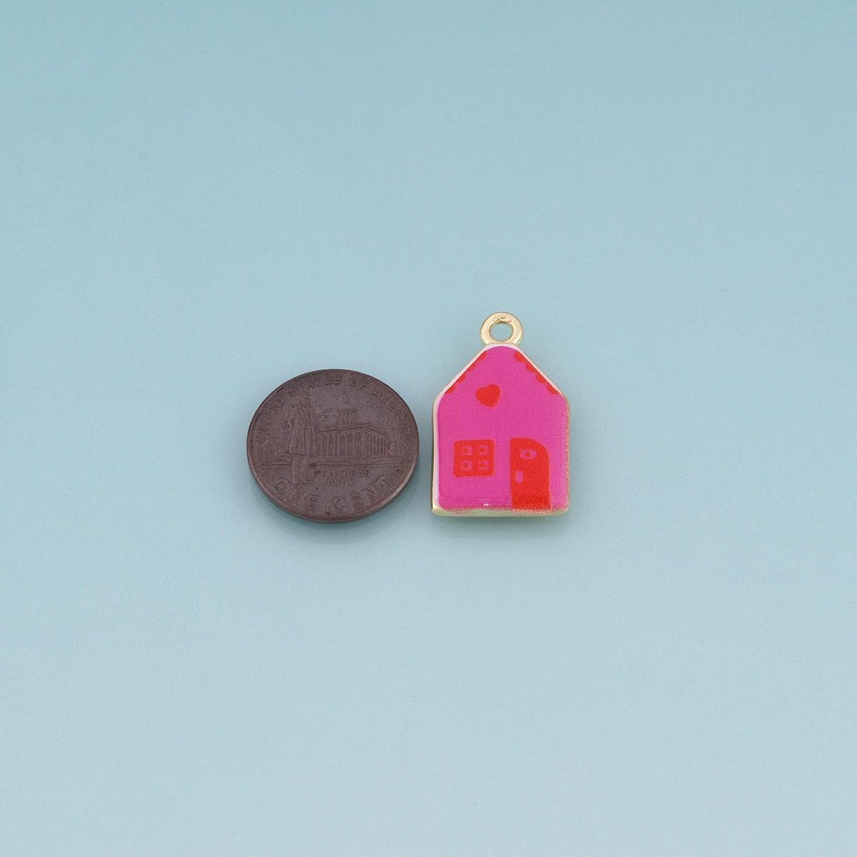 18K Gold Filled Ceramics Small House Pendant,Enamel Cartoon Illustration Charm Bracelet Necklace for DIY Jewelry Making Suppl