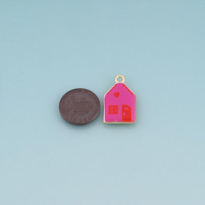 18K Gold Filled Ceramics Small House Pendant,Enamel Cartoon Illustration Charm Bracelet Necklace for DIY Jewelry Making Suppl