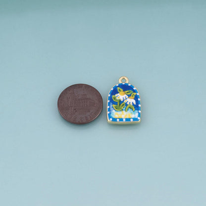 18K Gold Filled Ceramics Arched Pendant,Enamel Illustration Charm Bracelet Necklace for DIY Jewelry Making Supply