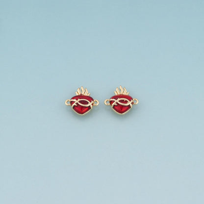 18K Gold Filled Enamel Sacred Heart of Thorns Connector,Retro Religion Charm Connector Bracelet Necklace for DIY Jewelry Maki