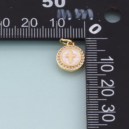 18K Gold Filled Enamel Cross Pendant, Religion Charm Bracelet Necklace for DIY Jewelry Making Supply