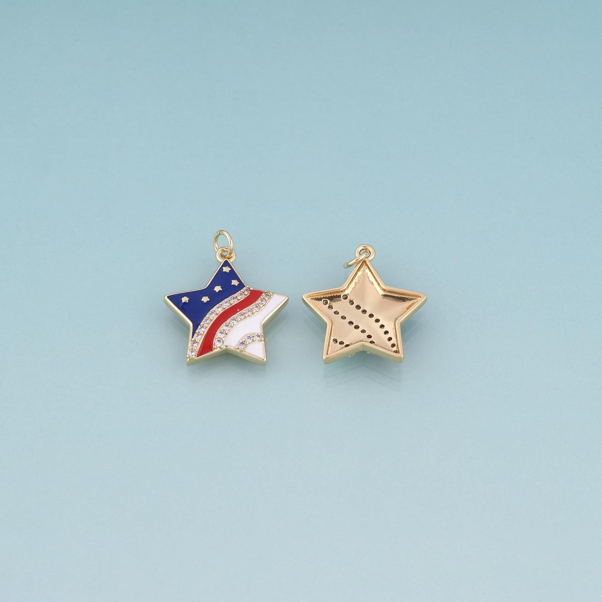 18K Gold Filled Enamel Star Pendant,Flag of The United Charm Bracelet Necklace for DIY Jewelry Making Supply
