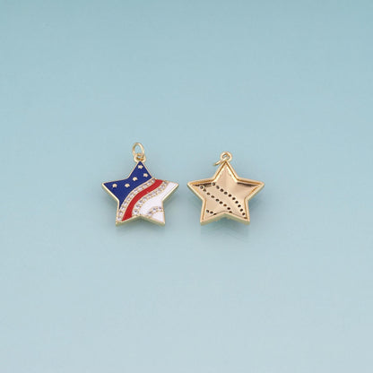 18K Gold Filled Enamel Star Pendant,Flag of The United Charm Bracelet Necklace for DIY Jewelry Making Supply
