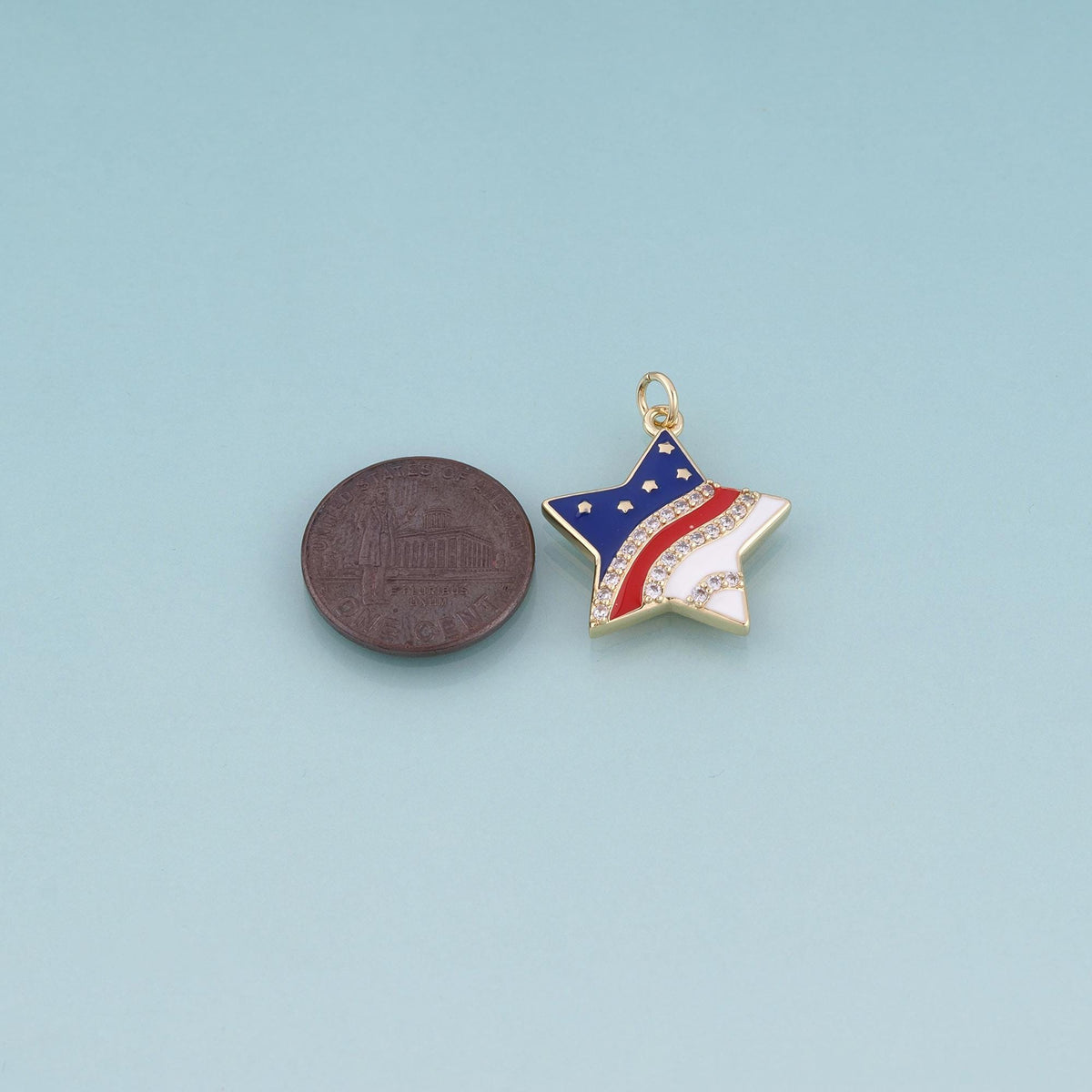 18K Gold Filled Enamel Star Pendant,Flag of The United Charm Bracelet Necklace for DIY Jewelry Making Supply