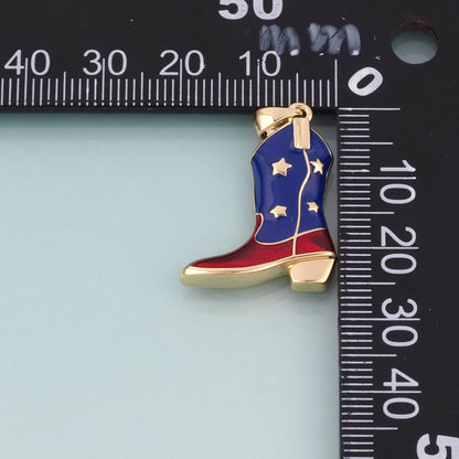 18K Gold Filled Enamel Boots Pendant, American Charm Bracelet Necklace for DIY Jewelry Making Supply
