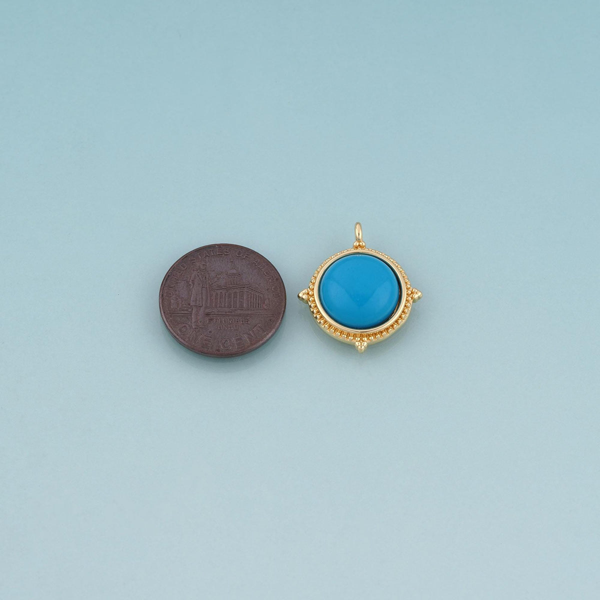 18K Gold Filled Turquoise Round Pendant, Ethnic Style Charm Bracelet Necklace for DIY Jewelry Making Supply