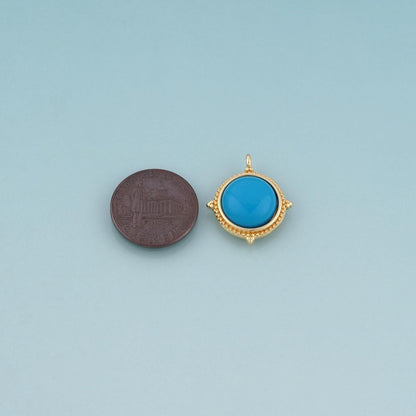 18K Gold Filled Turquoise Round Pendant, Ethnic Style Charm Bracelet Necklace for DIY Jewelry Making Supply