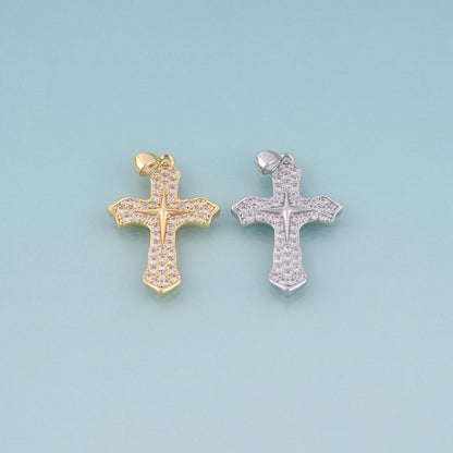 18K Gold Filled Pave CZ Cross Pendant, Exquisite Charm Bracelet Necklace for DIY Jewelry Making Supply