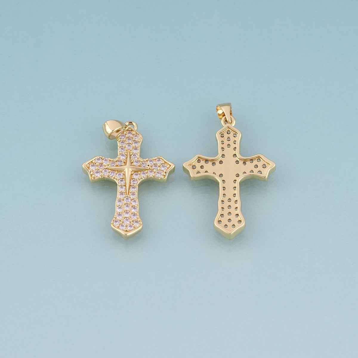 18K Gold Filled Pave CZ Cross Pendant, Exquisite Charm Bracelet Necklace for DIY Jewelry Making Supply