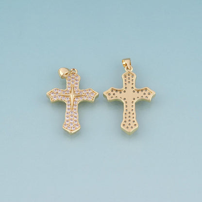 18K Gold Filled Pave CZ Cross Pendant, Exquisite Charm Bracelet Necklace for DIY Jewelry Making Supply