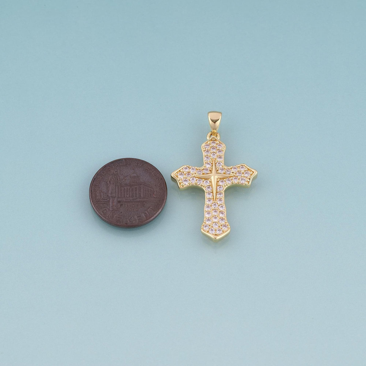18K Gold Filled Pave CZ Cross Pendant, Exquisite Charm Bracelet Necklace for DIY Jewelry Making Supply