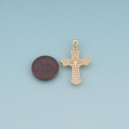 18K Gold Filled Pave CZ Cross Pendant, Exquisite Charm Bracelet Necklace for DIY Jewelry Making Supply