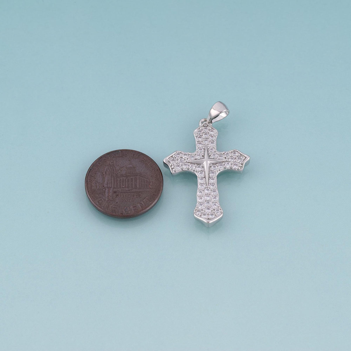 18K Gold Filled Pave CZ Cross Pendant, Exquisite Charm Bracelet Necklace for DIY Jewelry Making Supply