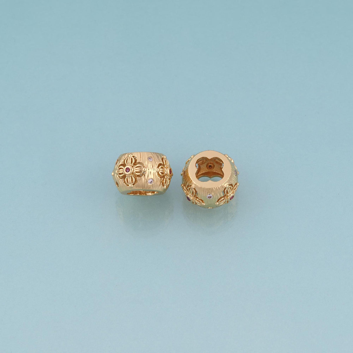 18K Gold Filled Cutout CZ Flower Drum Bead,Exquisite Charm Spacer Bead Bracelet Necklace for DIY Jewelry Making Supply