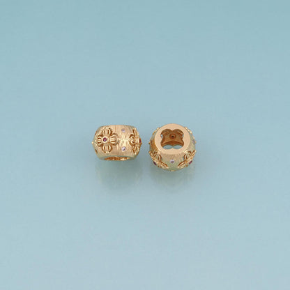 18K Gold Filled Cutout CZ Flower Drum Bead,Exquisite Charm Spacer Bead Bracelet Necklace for DIY Jewelry Making Supply