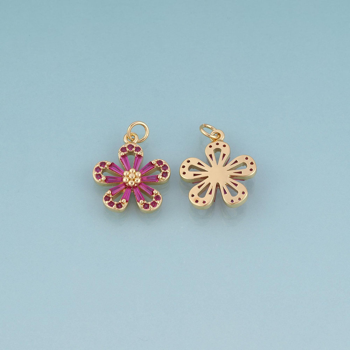 18K Gold Filled Crystal Flower Charm Pendant for Jewelry Making