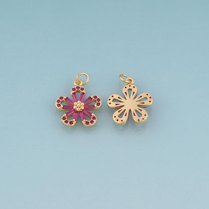 18K Gold Filled Crystal Flower Charm Pendant for Jewelry Making