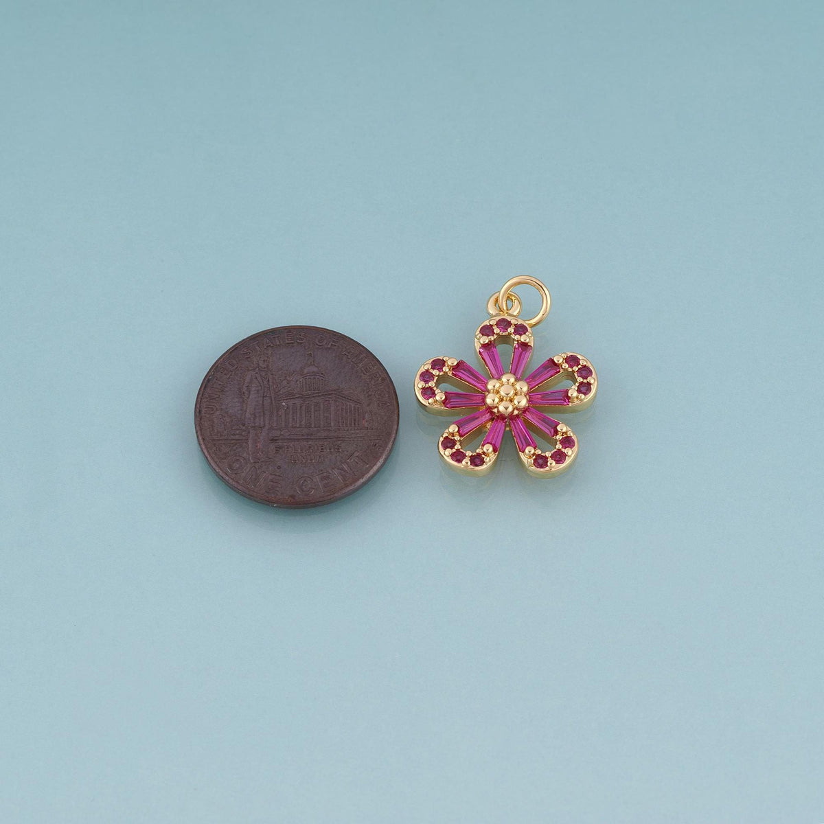 18K Gold Filled Crystal Flower Charm Pendant for Jewelry Making