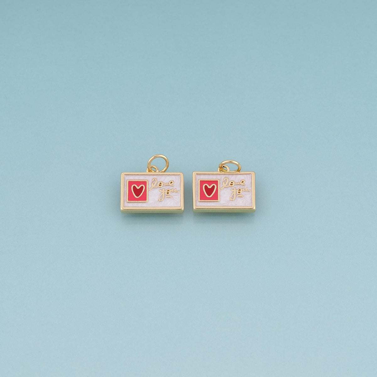 18K Gold Filled Enamel Love Stamp Envelope Pendant,Love Letter Theme Bracelet Necklace for DIY Jewelry Making Supply