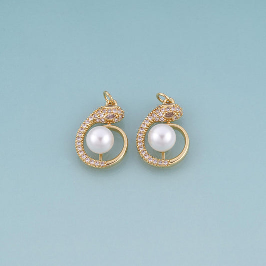 18K Gold Filled Pearl Snake Pendant,Nature Animal Bracelet Necklace for DIY Jewelry Making Supply
