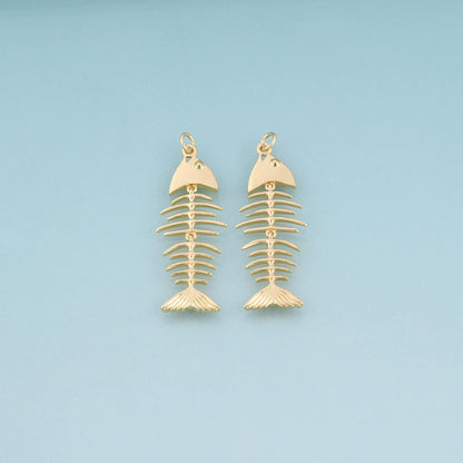 18K Gold Filled Fish Bone Pendant,Minimalist Charm Bracelet Necklace for DIY Jewelry Making Supply