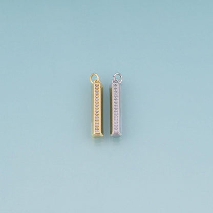 18K Gold Filled CZ Rectangle Bar Pendant,Minimalist Charm Bracelet Necklace for DIY Jewelry Making Supply
