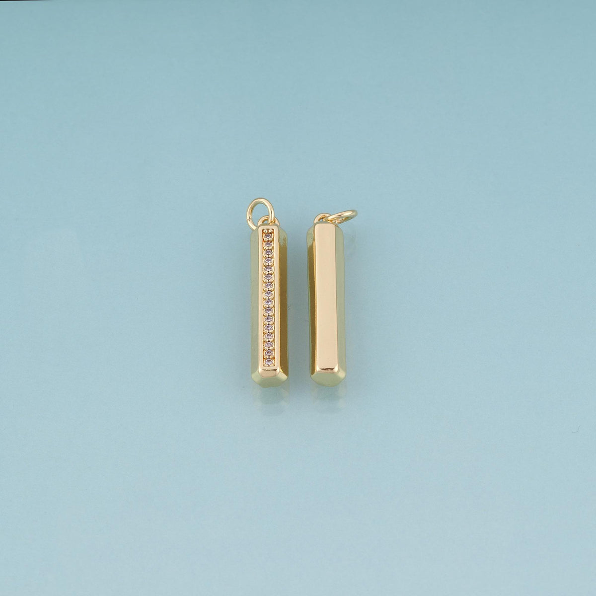 18K Gold Filled CZ Rectangle Bar Pendant,Minimalist Charm Bracelet Necklace for DIY Jewelry Making Supply