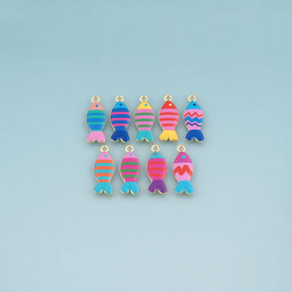 18K Gold Filled Ceramics Fish Pendant,Enamel Cartoon Illustration Charm Bracelet Necklace for DIY Jewelry Making Supply