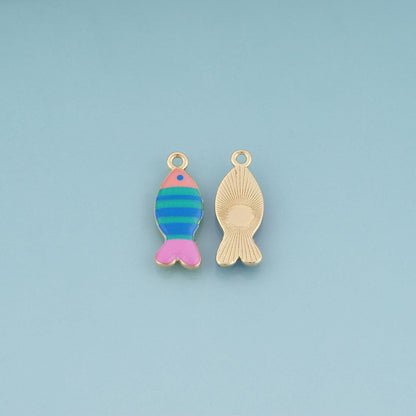 18K Gold Filled Ceramics Fish Pendant,Enamel Cartoon Illustration Charm Bracelet Necklace for DIY Jewelry Making Supply