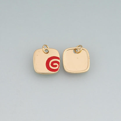 18K Gold Filled Enamel Spiral Pattern Square Pendant,Minimalist Charm Bracelet Necklace for DIY Jewelry Making Supply