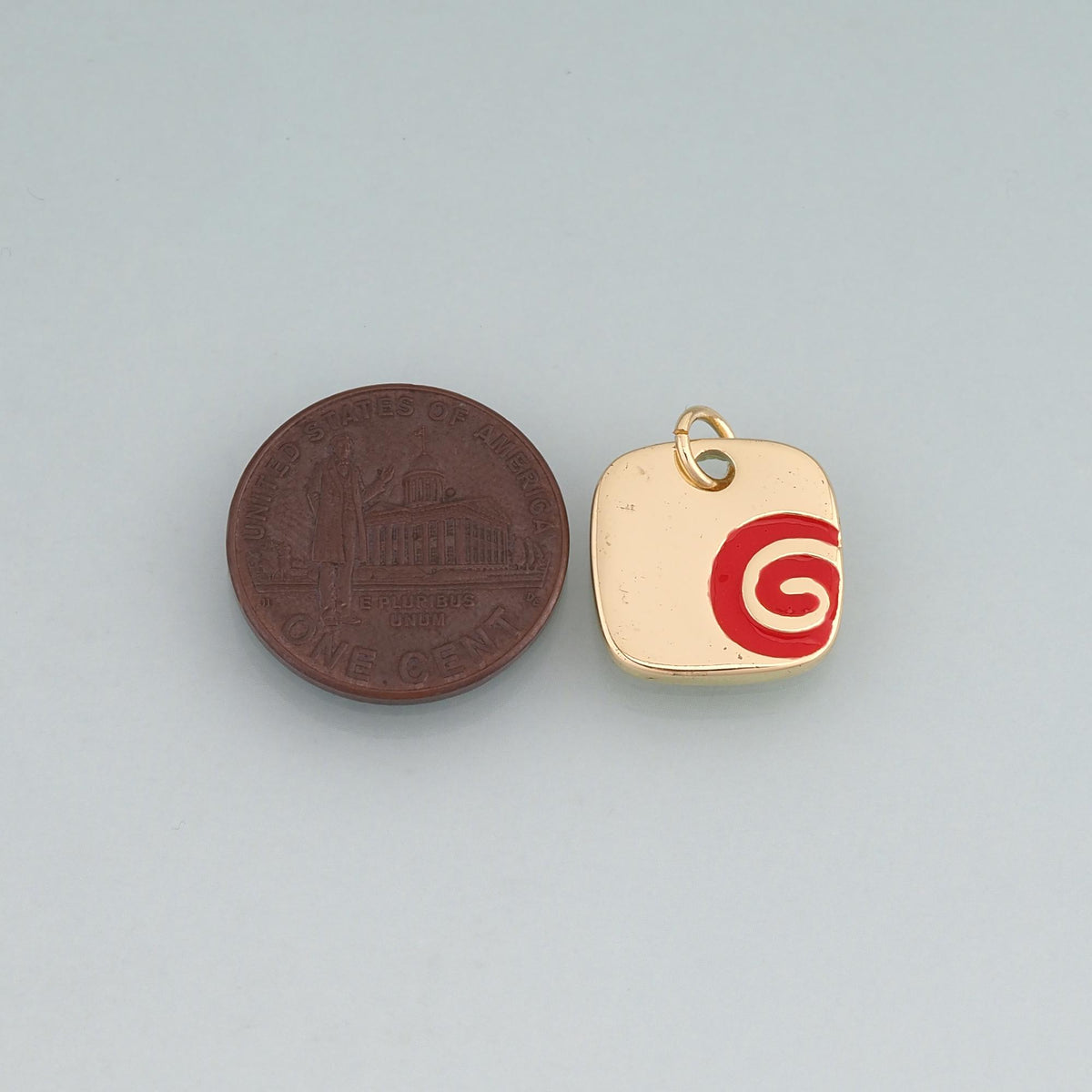 18K Gold Filled Enamel Spiral Pattern Square Pendant,Minimalist Charm Bracelet Necklace for DIY Jewelry Making Supply