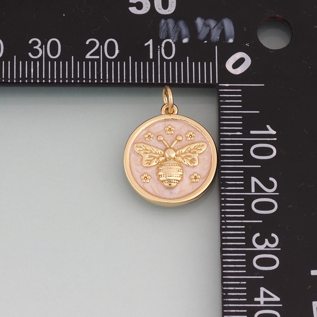 18K Gold Filled Enamel Bee Round Pendant,Insect Charm Bracelet Necklace for DIY Jewelry Making Supply