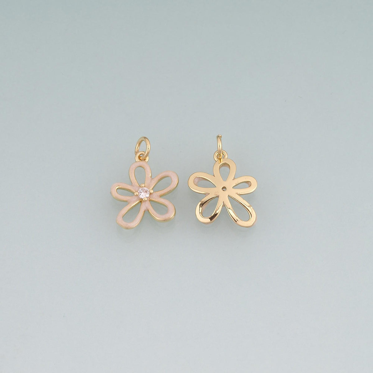 18K Gold Filled Enamel Flower Pendant,Plant Charm Bracelet Necklace for DIY Jewelry Making Supply
