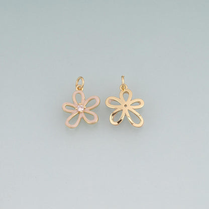 18K Gold Filled Enamel Flower Pendant,Plant Charm Bracelet Necklace for DIY Jewelry Making Supply