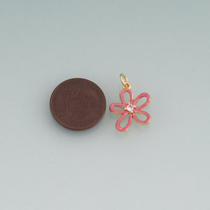 18K Gold Filled Enamel Flower Pendant,Plant Charm Bracelet Necklace for DIY Jewelry Making Supply