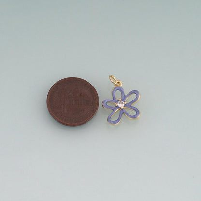 18K Gold Filled Enamel Flower Pendant,Plant Charm Bracelet Necklace for DIY Jewelry Making Supply