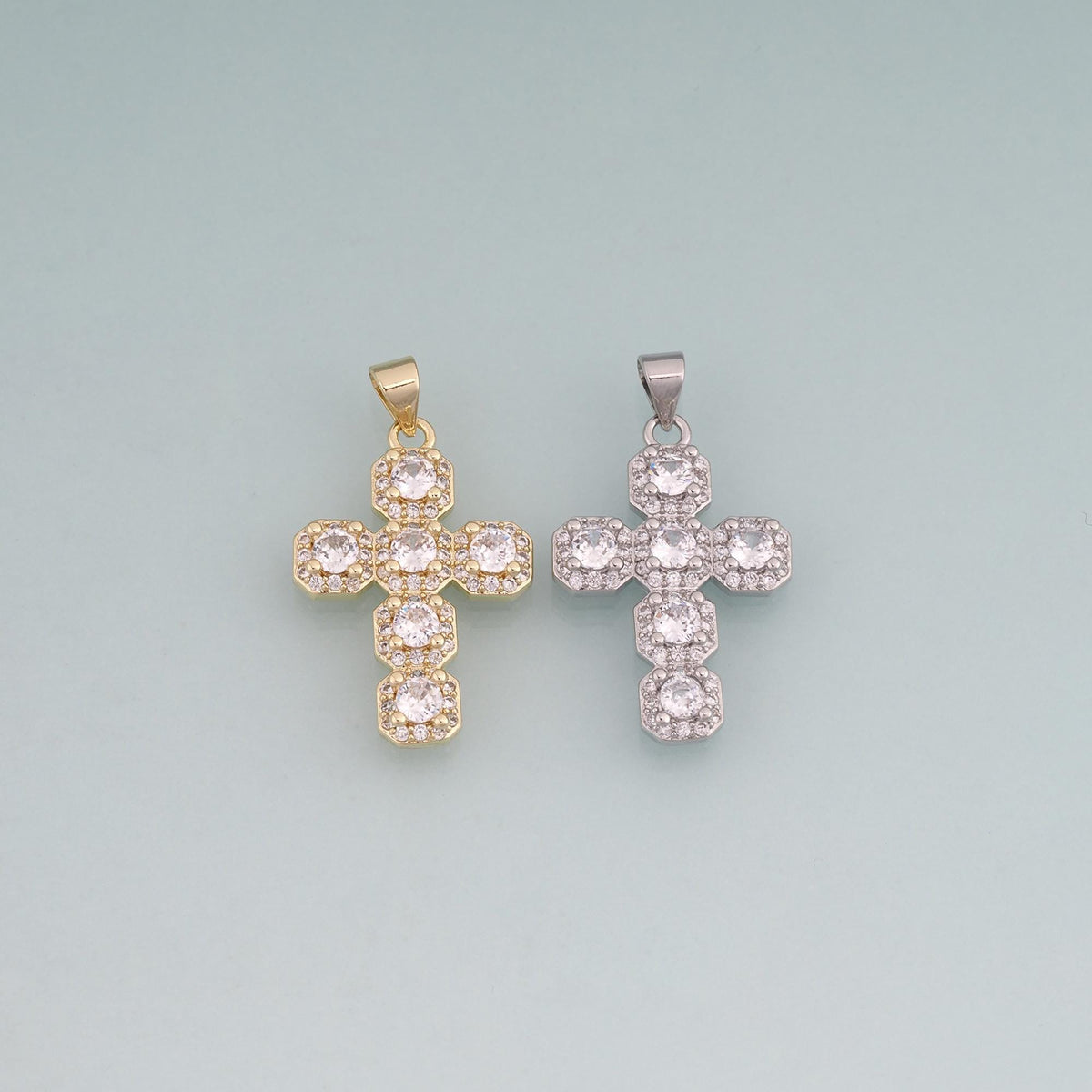 18K Gold Filled CZ Cross Pendant,Exquisite Charm Bracelet Necklace for DIY Jewelry Making Supply