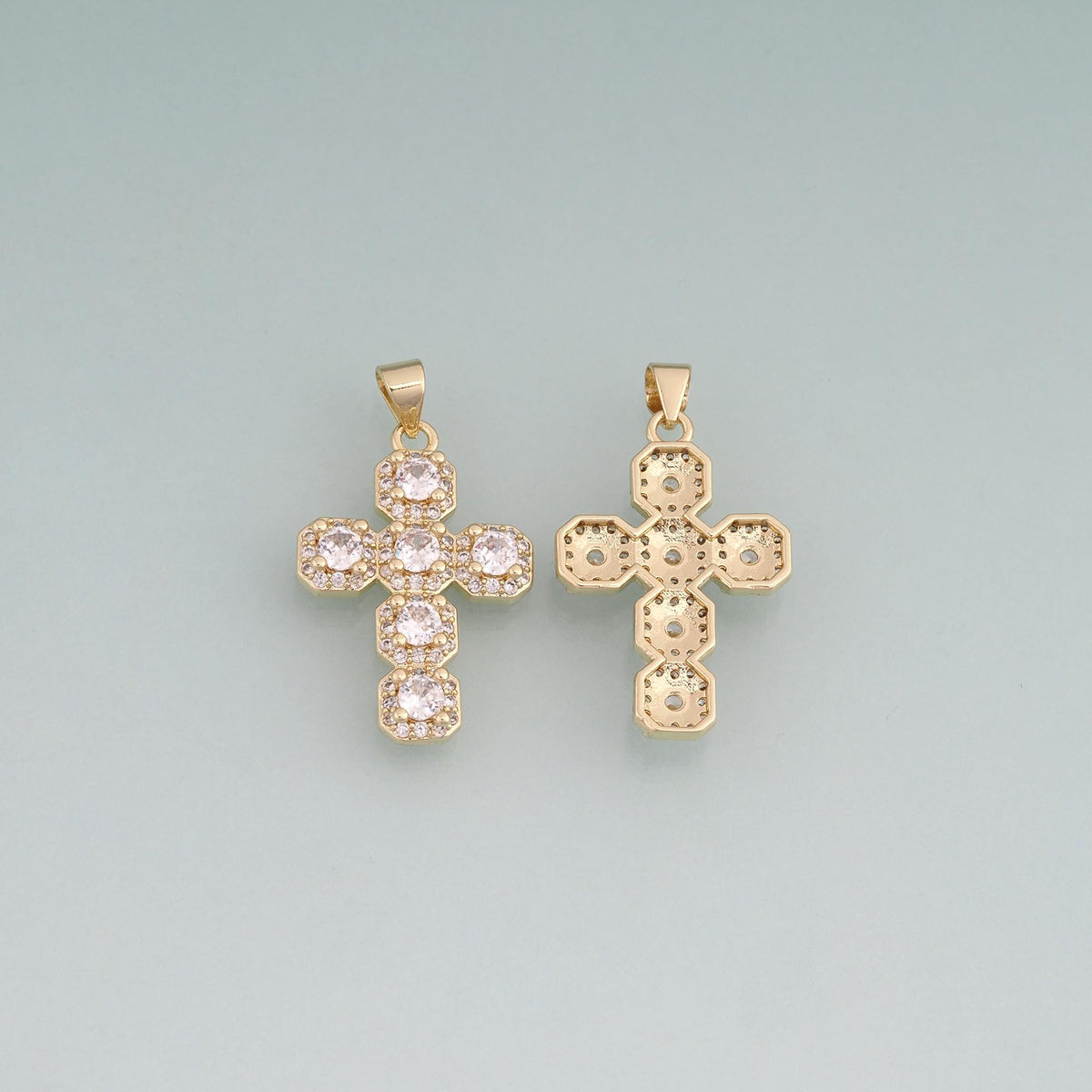 18K Gold Filled CZ Cross Pendant,Exquisite Charm Bracelet Necklace for DIY Jewelry Making Supply