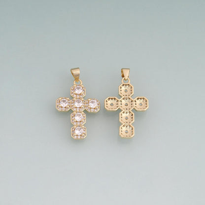 18K Gold Filled CZ Cross Pendant,Exquisite Charm Bracelet Necklace for DIY Jewelry Making Supply